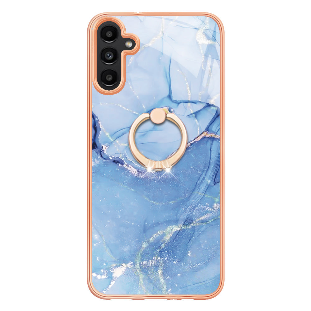 YB IMD Series-17 Style-E For Samsung Galaxy A55 5G Case 2.0mm TPU Marble Phone Cover with Ring Holder - Blue YB IMD Series-17 Style-E For Samsung Galaxy A55 5G Case 2.0mm TPU Marble Phone Cover with Ring Holder - Blue